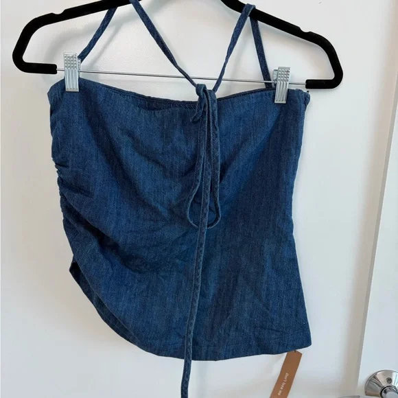 NWT Reformation Irene Denim Halter Top - Austin Blue - Size ：4 - Picture 2 of 3